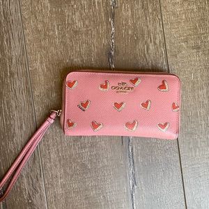 Pink with Red Hearts Coach Wallet/Wristlet